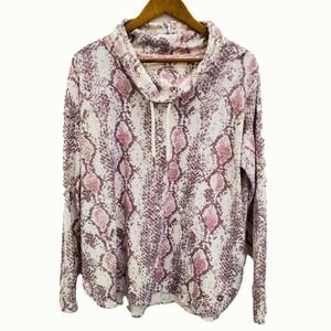 Calvin Klein Womens XL Cowl Neck Long Sleeve Top Pink Snake Print Soft Knit